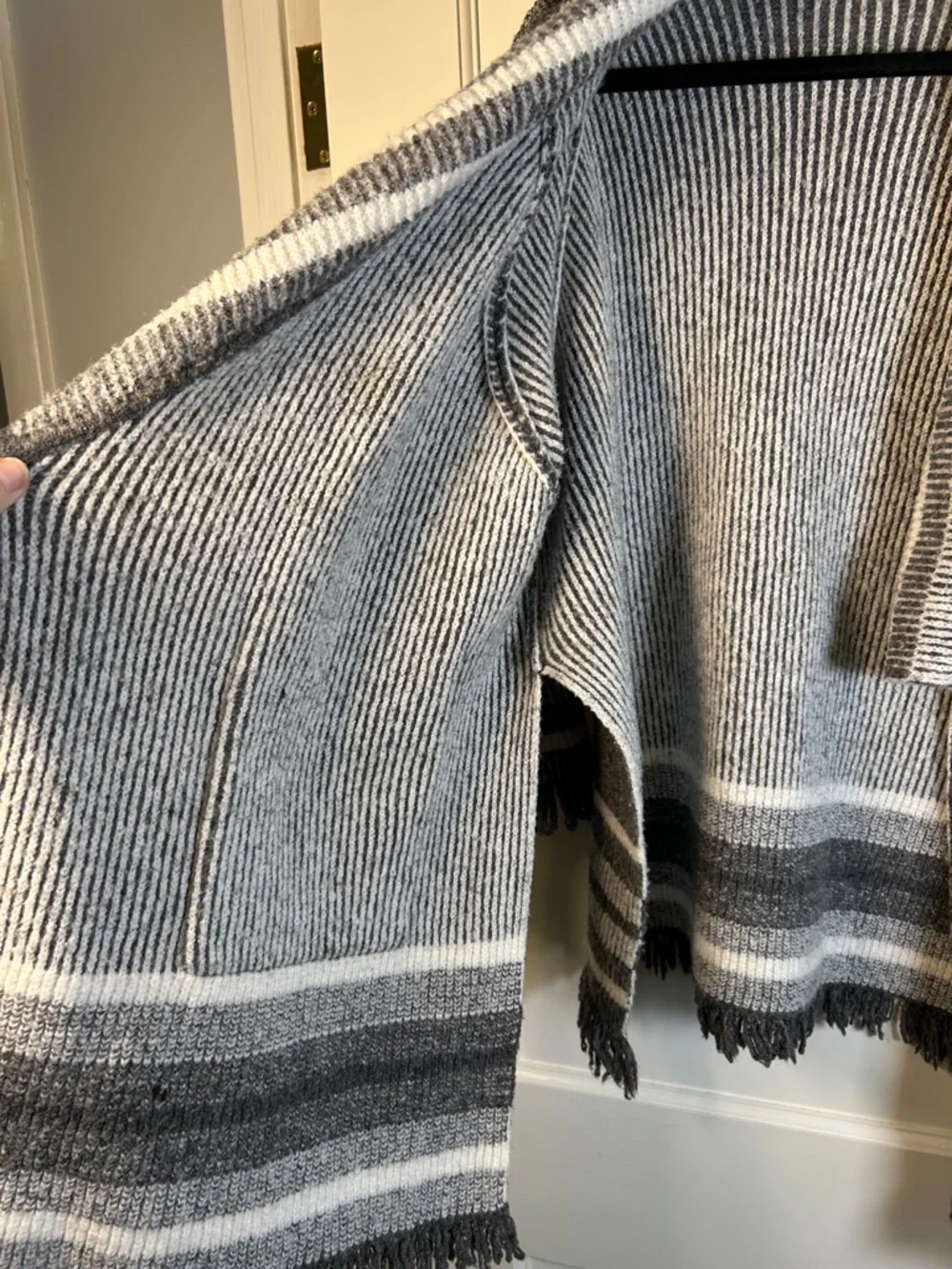 Anthro saturday sunday Kimono fringe cardigan Grey/cream Up TO XL Cozi boho